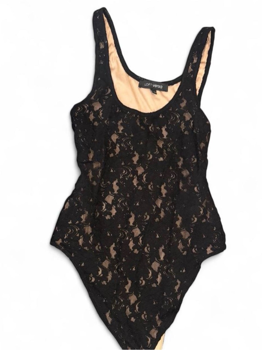 LOFT Black Lace Bodysuit with Nude Underlayer